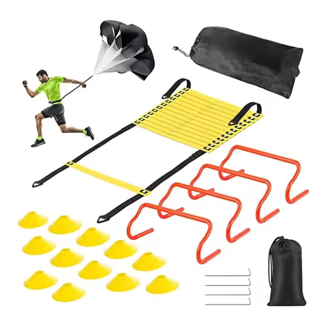 Complete Soccer Agility Training Set – 12 Cones, 4 Hurdles, Ladder & Speed Parachute